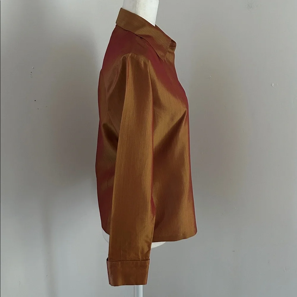 Express Shiny Gold/Copper Raw Silk Blouse sz 5/6 (M) - Picture 3 of 8